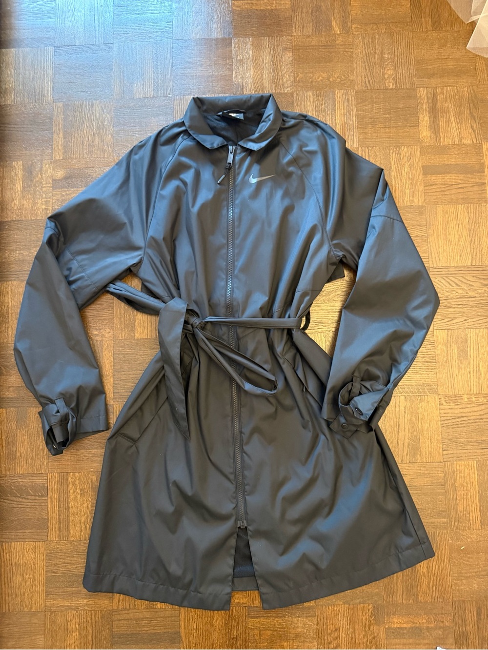 Nike Women's Black Trench Coat with Tie Waist